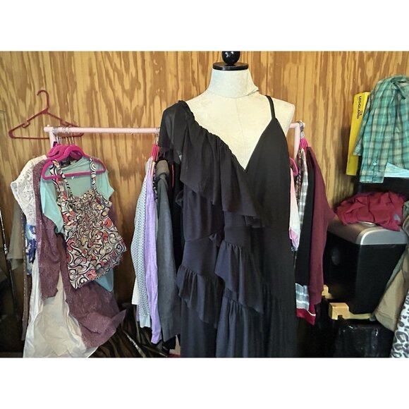 Torrid 3 (3X) Black Midi Mesh Ruffle Surplice Dress Cocktail Party - Picture 4 of 11